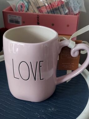 Rae DUNN LOVE Pink Ceramic Heart-Handle Mug New!